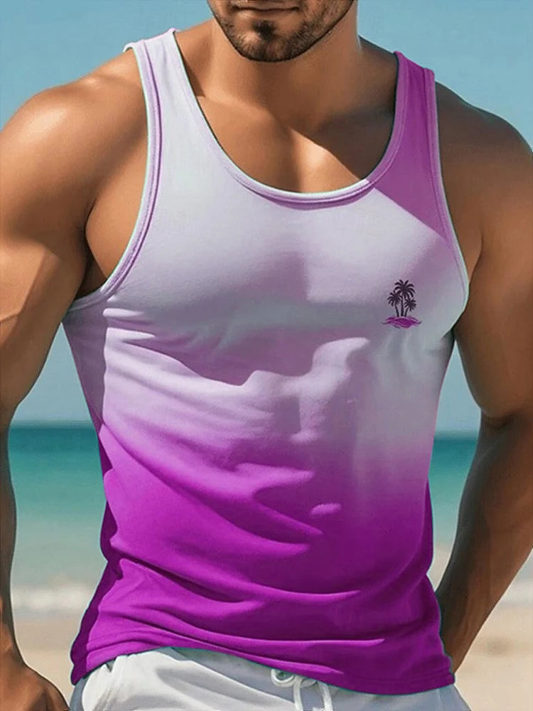 2024 New Summer Casual Men's Sleeveless T-shirt Hawaiian Style Men's Fashion Crew Neck Tank Top Outdoor Beach Men's Tank Top Zen fit plus