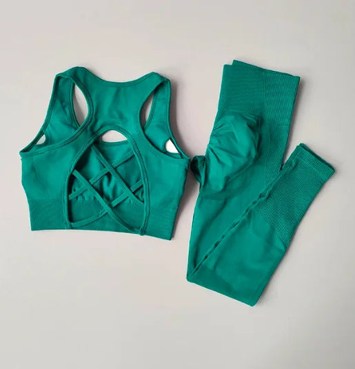 2PCS Sports Bra Women's Set Professional Fitness Tank Top Bra Shockproof Running Leggings Yoga Suit Beautiful Back Bra Clothing Zen fit plus