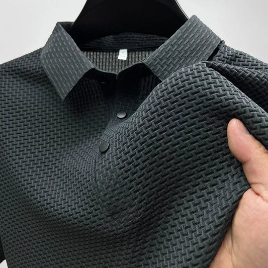 Summer New Men's Lop-up Hollow Short-sleeved Polo Tee Shirt Ice Silk Breathable Business Fashion T-Shirt Male Brand Clothes Zen fit plus