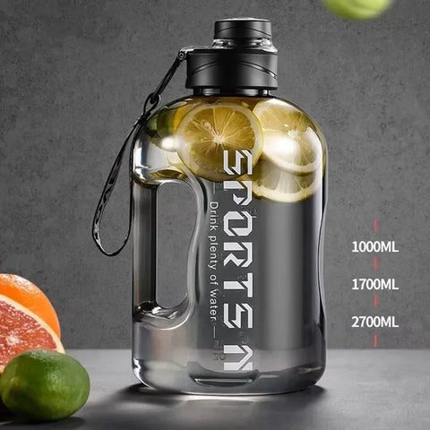 1.7/2.7L Large Capacity Sports Water Bottle Plastic Drinking Bottles with Time Scale Outdoor Camping Hiking Gym Men Water Kettle - Zen Fit Plus