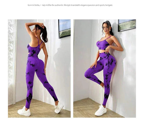 Tie Dye Yoga Women's Tracksuit Fitness Yoga Sets Sportswear Workout Bra+High Waist Leggings Gym Clothing Seamless Sports Suits - Zen Fit Plus