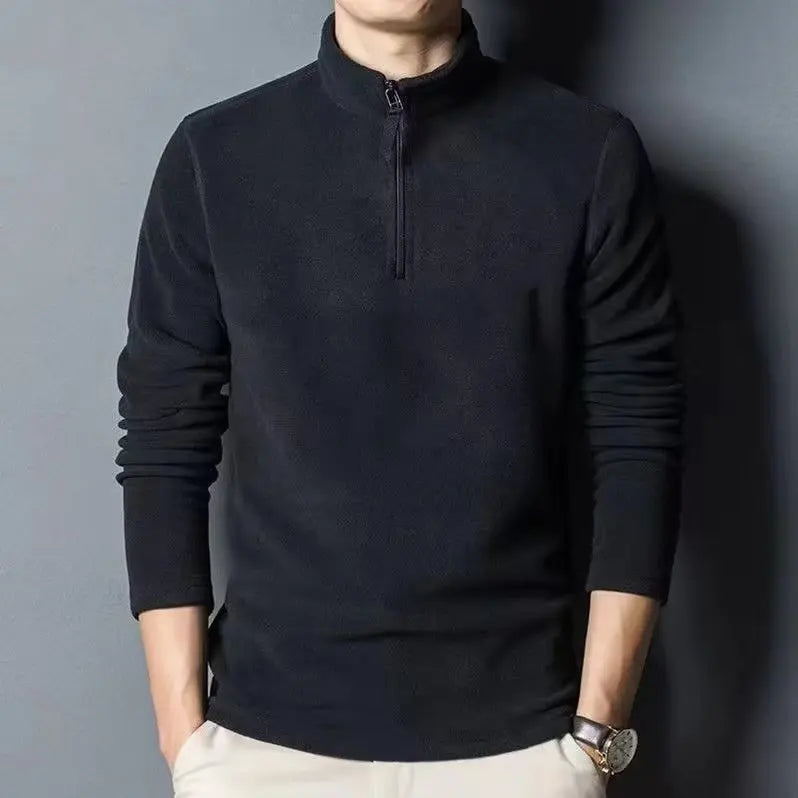 Autumn Winter New Warm Polo Sweatshirts Lamb Wool Sweatshirt Standing Neck Half Zip Long Sleeve Fashion Versatile Men Tees Tops Zen Fit Plus