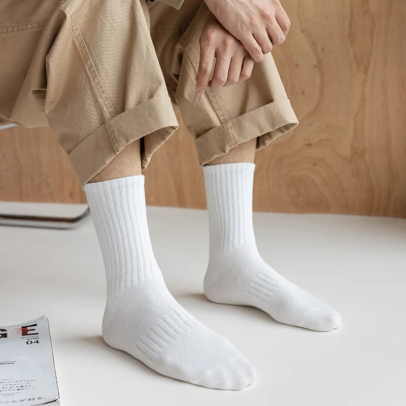 1/5 Pairs Thicken Cotton Men's Socks Solid Bottom Long Socks Black White Sport Socks Male Casual Harajuku Casual Basketball Sox Zen fit plus