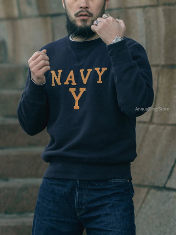 Rugged Bronson NAVY Boxing Coach Pullover Sweatshirt US Cotton Blockbuster Sweater Zen Fit Plus