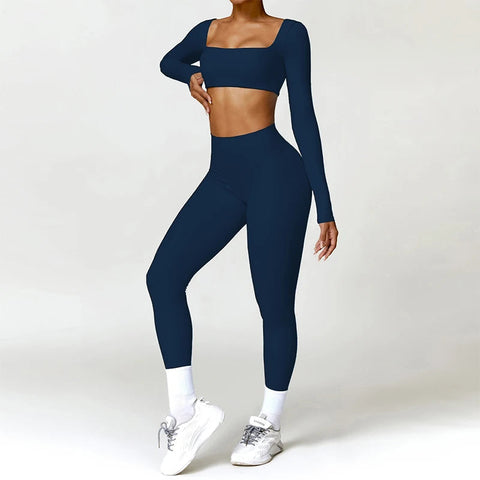 2PCS Yoga Suit Sports Set Women Quick-Drying Gym Set Women Tracksuit Running Workout Long Sleeve Sports Shirt Yoga Clothing Zen fit plus