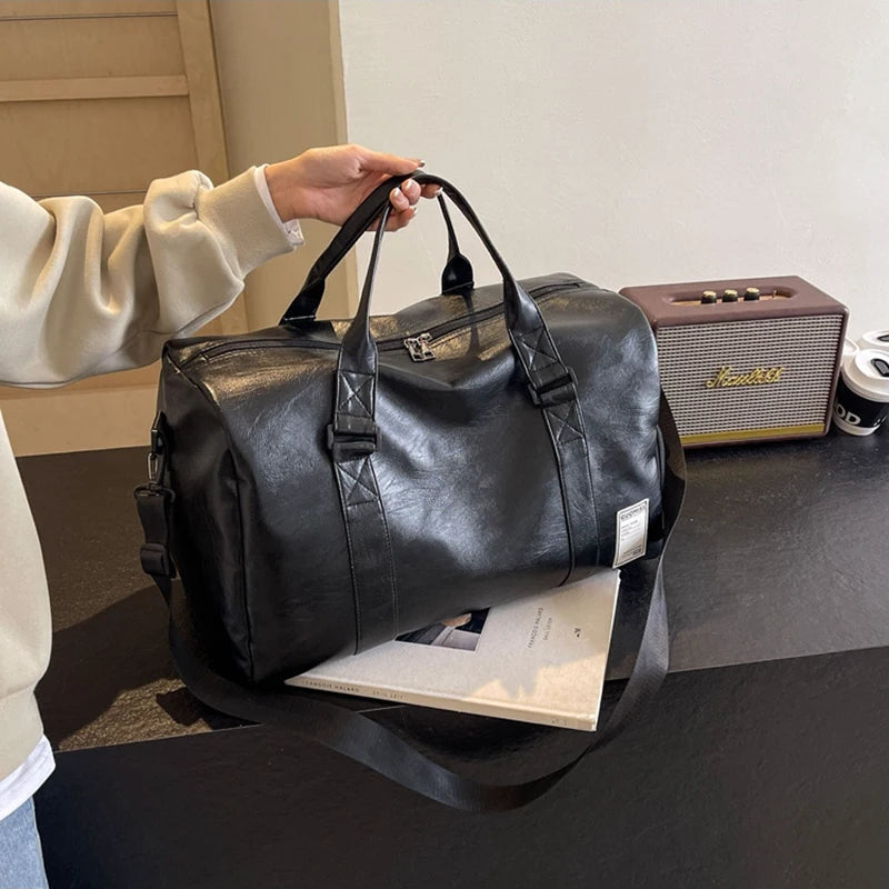 Gym Bag Women'S PU Leather Travel Totes Duffle Sports Fitness Casual Luggage Handbag Shoes Pocket Shoulder Weekend Outdoor Bag Zen fit plus