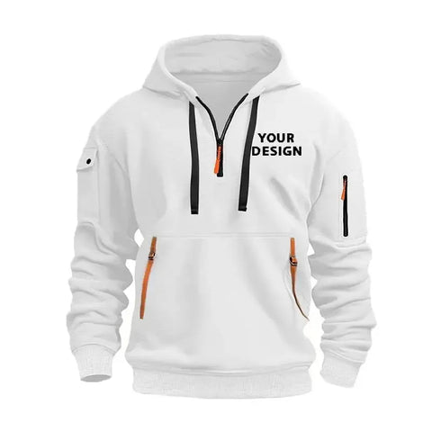 European New Men's Sports Zipper Arm Pocket Loose Casual Sweatshirt Customize Your Logo Dropped Shoulder Hooded Jacket Pullover - Zen Fit Plus