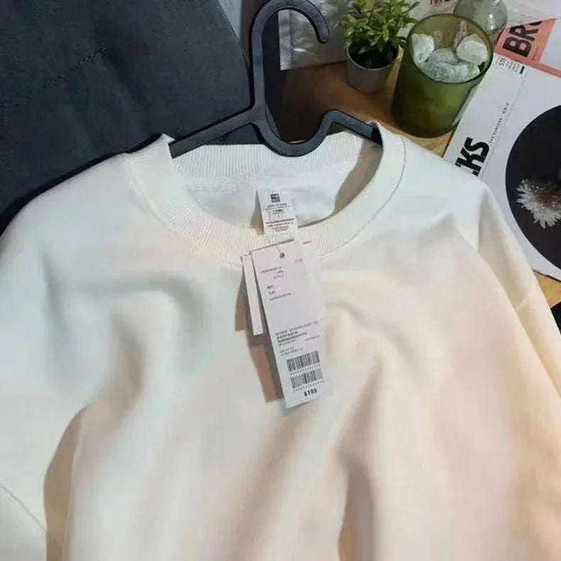 Thickened Fleece Cotton Hoodie Unisex Oversized round Neck Solid Color Couple's Sweatshirt Versatile Autumn Winter New Arrival - Zen Fit Plus