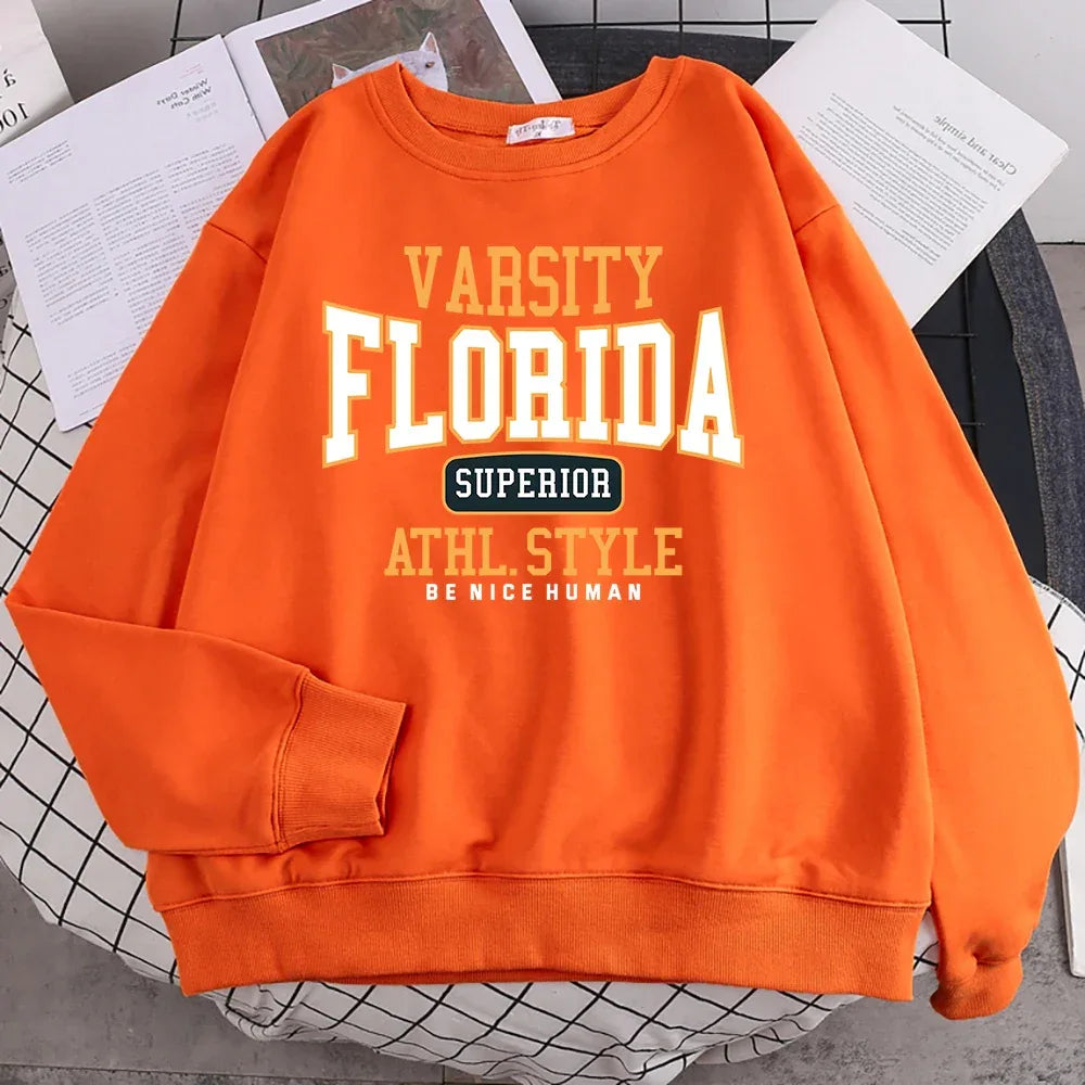 Trend Casual Woman Pullover Florida Superior Athl Style Print Hoody Warm Drop Sleeves Sweatshirt Crewneck Soft Female Streetwear - Zen Fit Plus