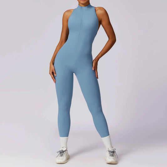 V Back One-piece Suit Women Sports Jumpsuit  Zippers Yoga Rompers Backless Sportswear Women Sleeveles Workout Bodysuits Female Zen fit plus