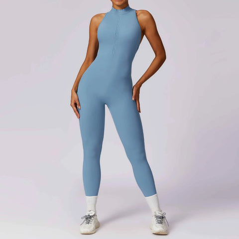 V Back One-piece Suit Women Sports Jumpsuit  Zippers Yoga Rompers Backless Sportswear Women Sleeveles Workout Bodysuits Female Zen fit plus