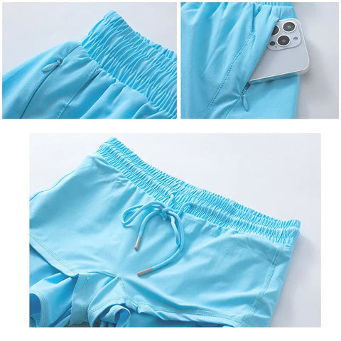 (S-2XL)2 in 1 Women Zipper Pocket Quick Dry Running Shorts 2 Layer Gym Yoga Fitness Badminton Tennis Training Sport Short Pants Zen fit plus