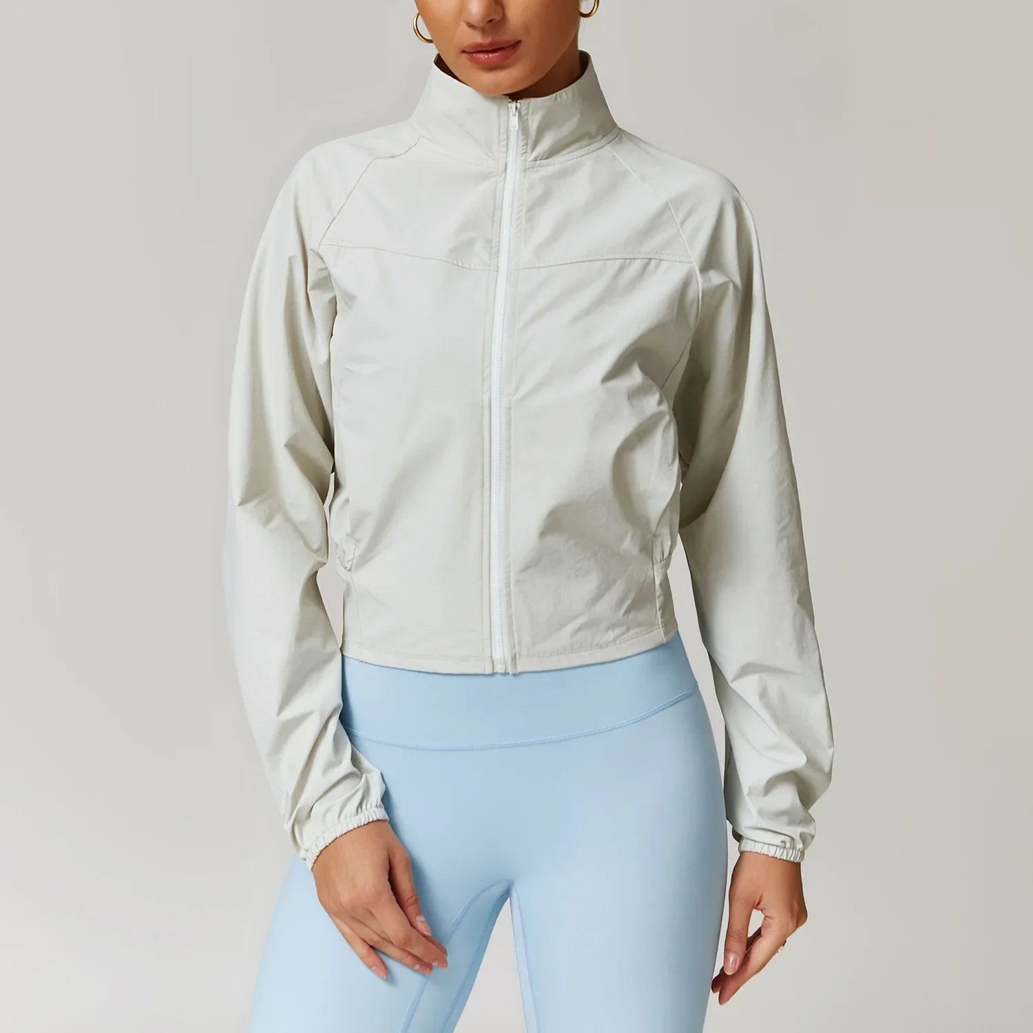 Sports Jacket Women's Stand Up Collar Thin Windproof Outdoor Running Clothes Quick Drying Fitness Long Sleeved Yoga Top Zen fit plus