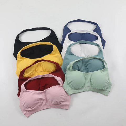Impact Sports Bra for Women Seamless Halter Neck Strap Bra Sexy Open Back Padded Yoga Top Bra Medium Support Gym Crop Top Zen fit plus