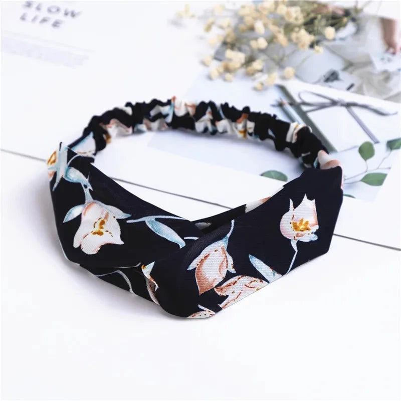 Fashion Women Girls Summer Bohemian Hair Bands Print Headbands Vintage Cross Turban Bandage Bandanas HairBands Hair Accessories Zen Fit Plus