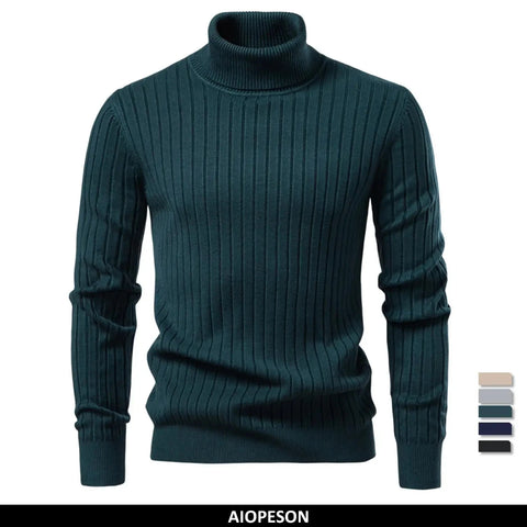 AIOPESON Men's Turtleneck Sweater Solid Color with Striped Pullover Warm Knitwear Winter Basic Casual High Quality Sweater Male Zen Fit Plus