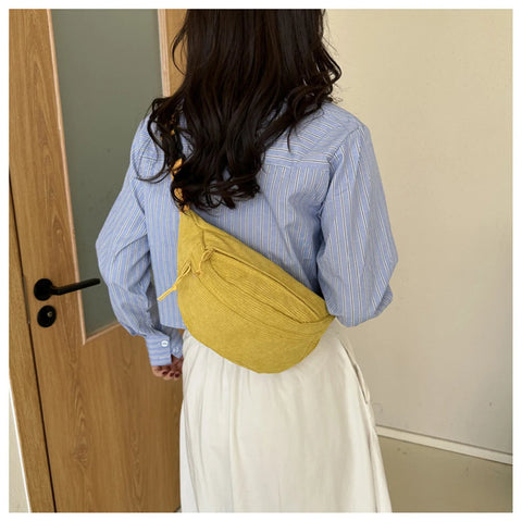 Corduroy Women Waist Packs with Zipper Ladies Shoulder Crossbody Bag Fashion Casual Travel Fanny Pack Female Adjustable Bag Zen fit plus