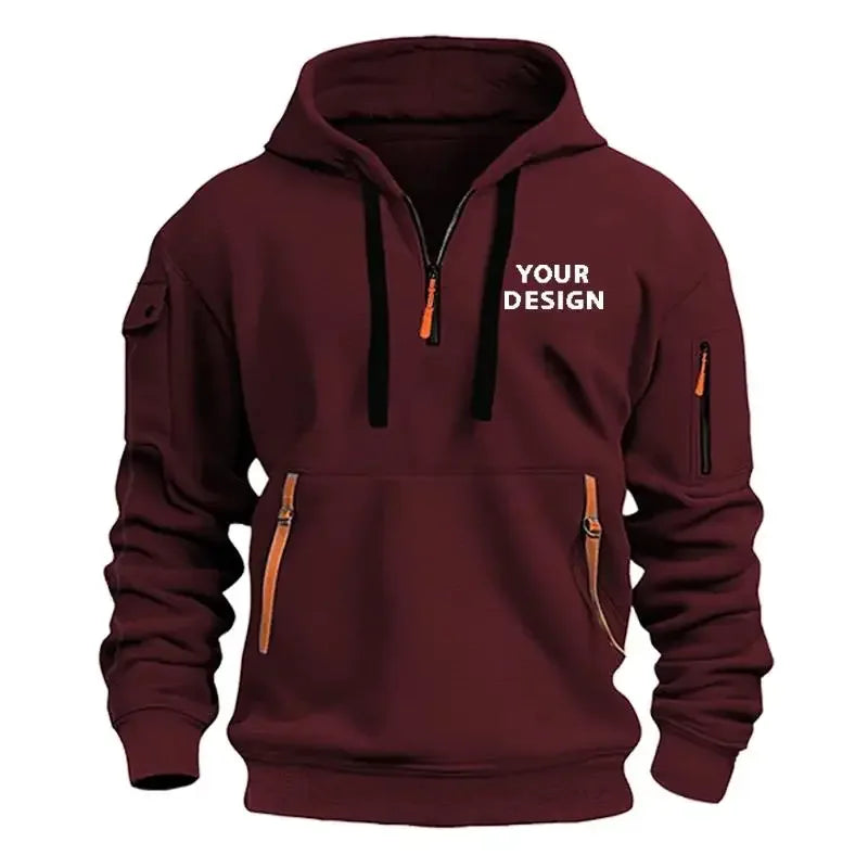 European New Men's Sports Zipper Arm Pocket Loose Casual Sweatshirt Customize Your Logo Dropped Shoulder Hooded Jacket Pullover - Zen Fit Plus