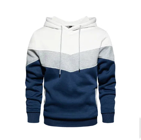 Men's Patchwork Hoodie Outdoor Casual Sportswear Street Fashion Men's Fleece Thermal Hooded Sweatshirt Fall Winter Black Zen fit plus