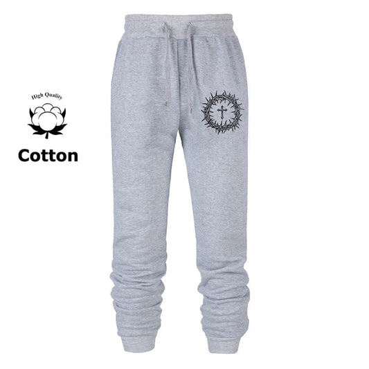 Cross Print Sweatpants for Men Christian Athletic Running Joggers Trackpants Autumn Winter Warm Cozy Fleece Lined Pants Trousers Zen fit plus