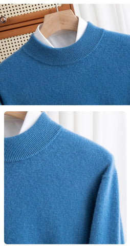 New Fashion Men's 100% Wool Pullover Half-high Collar Sweater Autumn Winter Warm Solid Color Knit Sweater Business Casual Top - Zen Fit Plus