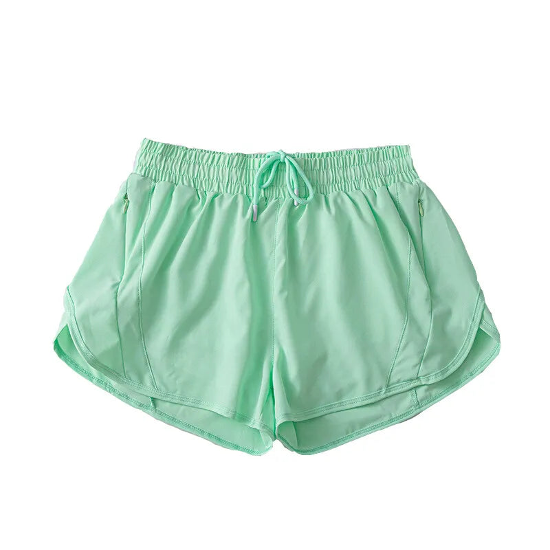 (S-2XL)2 in 1 Women Zipper Pocket Quick Dry Running Shorts 2 Layer Gym Yoga Fitness Badminton Tennis Training Sport Short Pants Zen fit plus