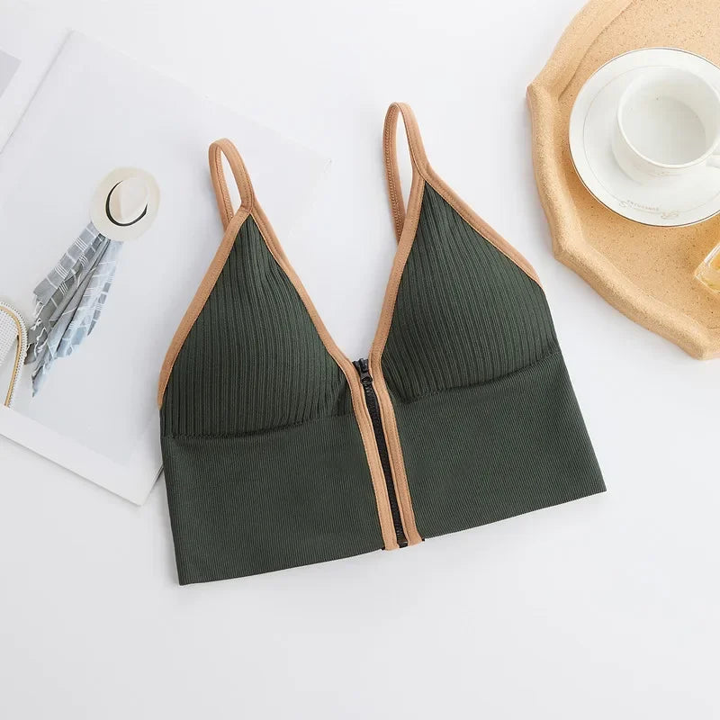 Women Crop Tops Sexy Solid Color Camisole Ice Silk Tube Top Seamless Sports Tank Top Wireless Underwear Padded Bra Bralette Vest Zen fit plus