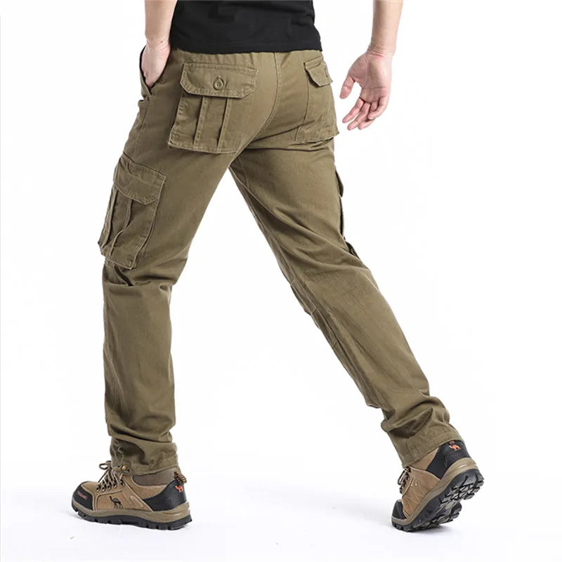 Large Pocket Loose Overalls Men's Outdoor Sports Jogging Tactical Pants Elastic Waist Pure Cotton Casual Work Pants Zen fit plus