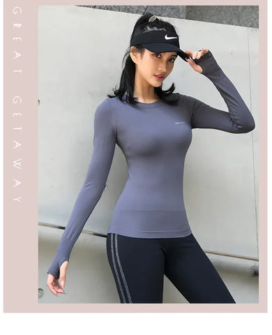 Fitness Tops Women Tight Sports Long Sleeve Yoga Clothing Running Training Clothes Gym Workout Shirt Comfortable Training Cloth - Zen Fit Plus