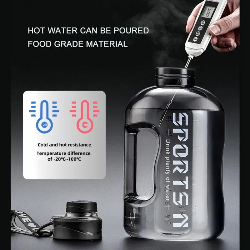 1.7/2.7L Large Capacity Sports Water Bottle Plastic Drinking Bottles with Time Scale Outdoor Camping Hiking Gym Men Water Kettle - Zen Fit Plus
