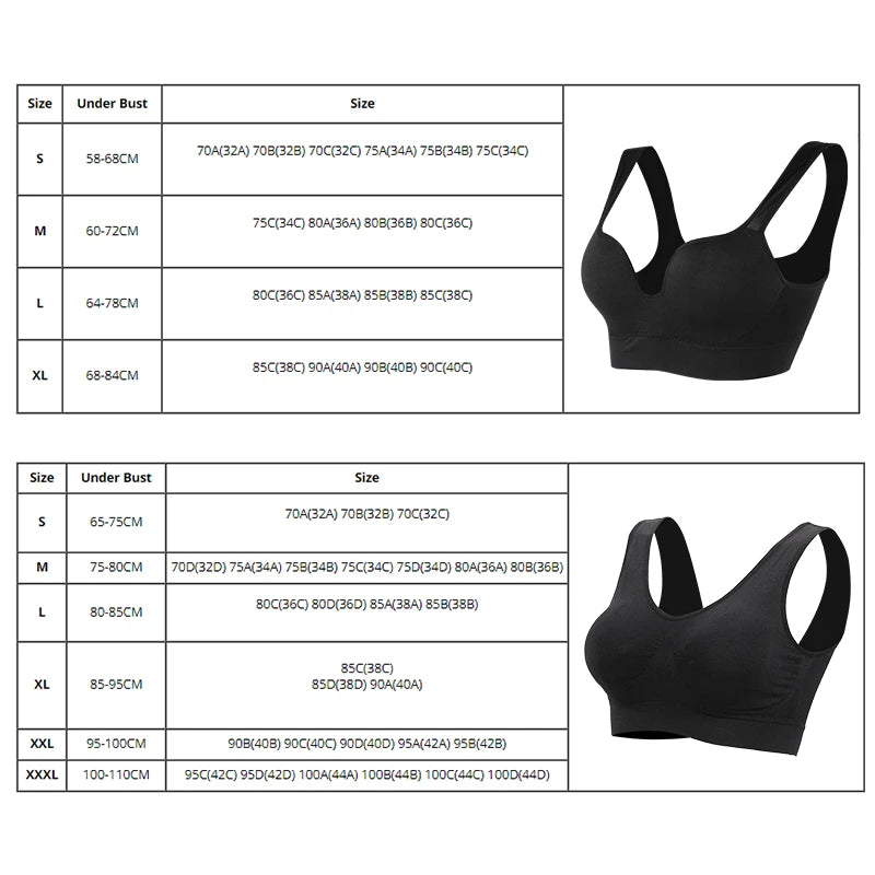 Women Wireless Sports Bra Fitness Running Vest Gym Workout Underwear Padded Tops Bralette Breathable Brassiere Push Up Bras Zen fit plus
