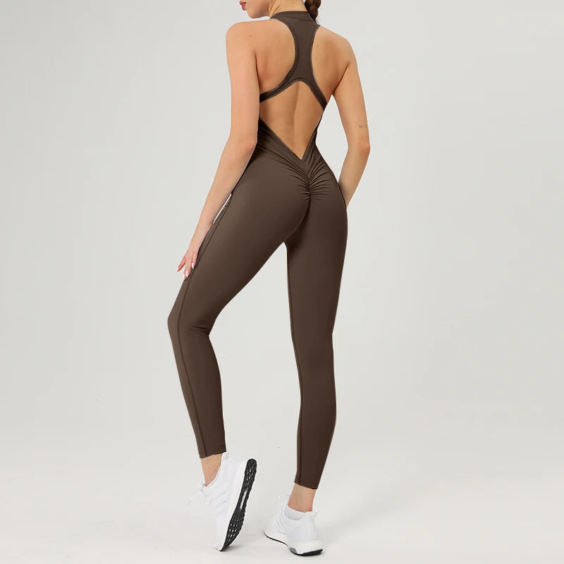 Scrunch Gym Jumpsuit Women's Fitness Suit Short Sets Sports Overalls for Woman Tracksuit Yoga Clothing Zipper Workout Sportswear Zen fit plus