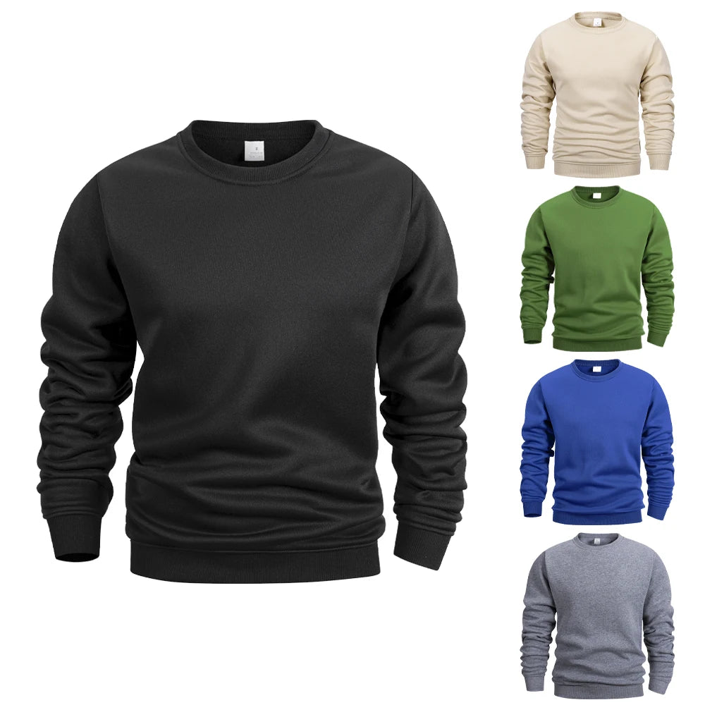 Men's Crew Neck Sweatshirts Solid Color Sweatwear Spring Outdoor Casual Daily Long Sleeve Pullover Hoodie Man Sportswear Zen Fit Plus
