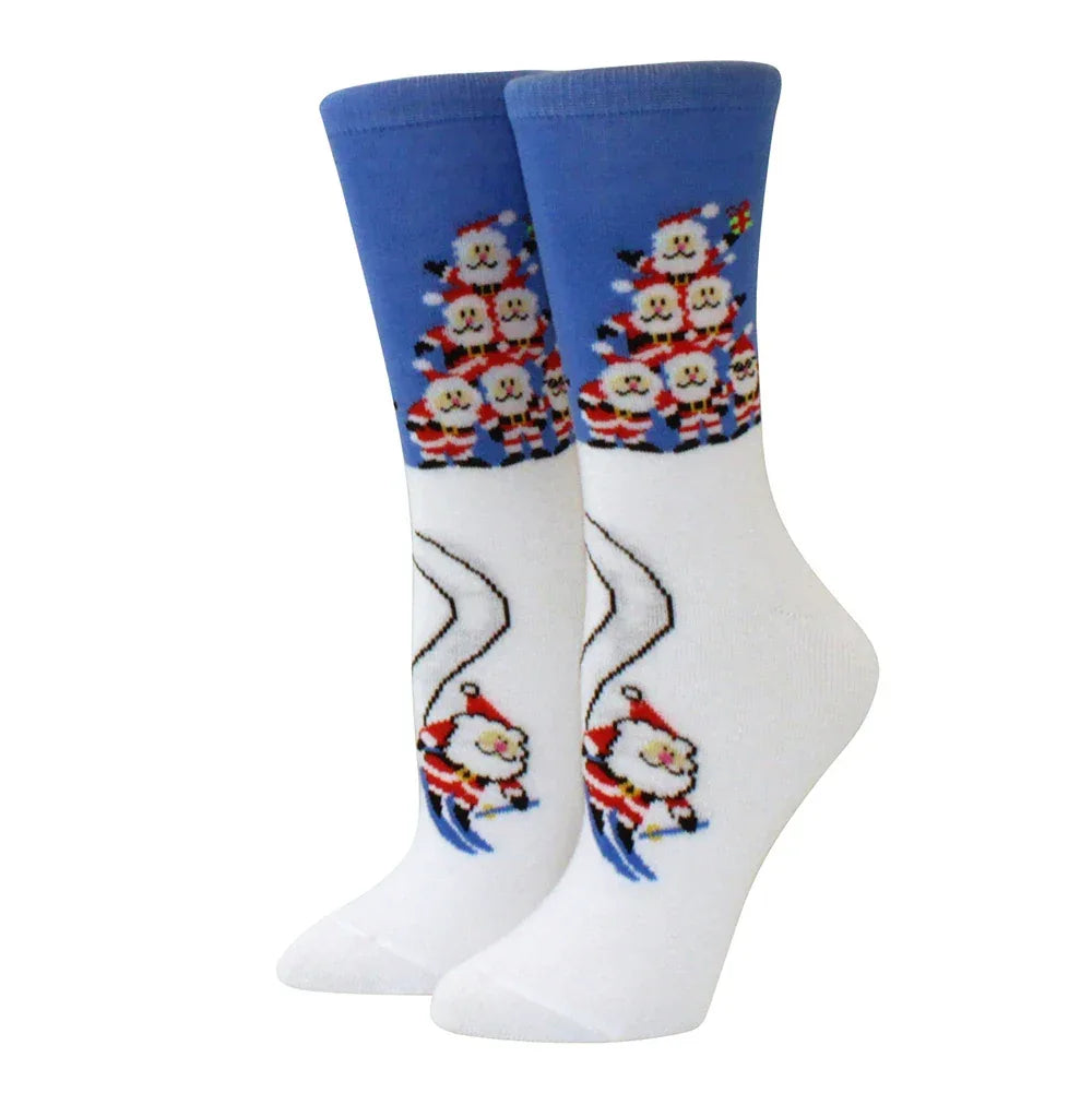 1 pair of Christmas tree, old man and reindeer fashion trend ladies Christmas medium cotton socks - Zen Fit Plus
