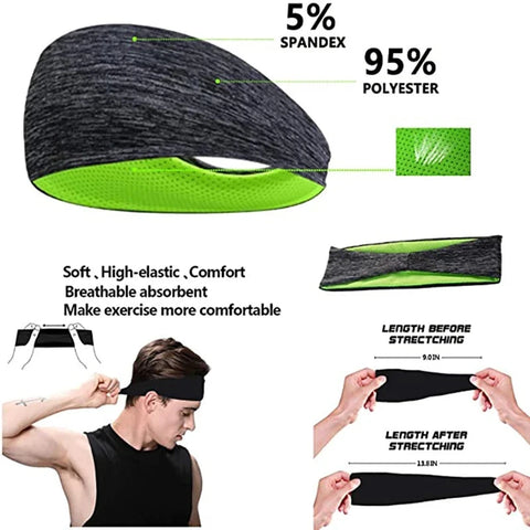 3PCS Sweatband for Men Women Elastic Sport Hairbands Head Band Yoga Headbands Headwear Headwrap Sports Workout Hair Accessories Zen Fit Plus