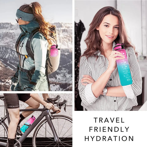 1000ML Water Bottle With Time Marker Plastic Motivational Water Bottle Drinking Bottle for Gym Sports Outdoor Travel Work 1PC - Zen Fit Plus
