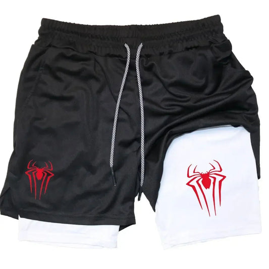 2025Men's spider print gym casual sports compression shorts run mesh 2-in-1 sports shorts  shorts for men  basketball shorts Zen fit plus