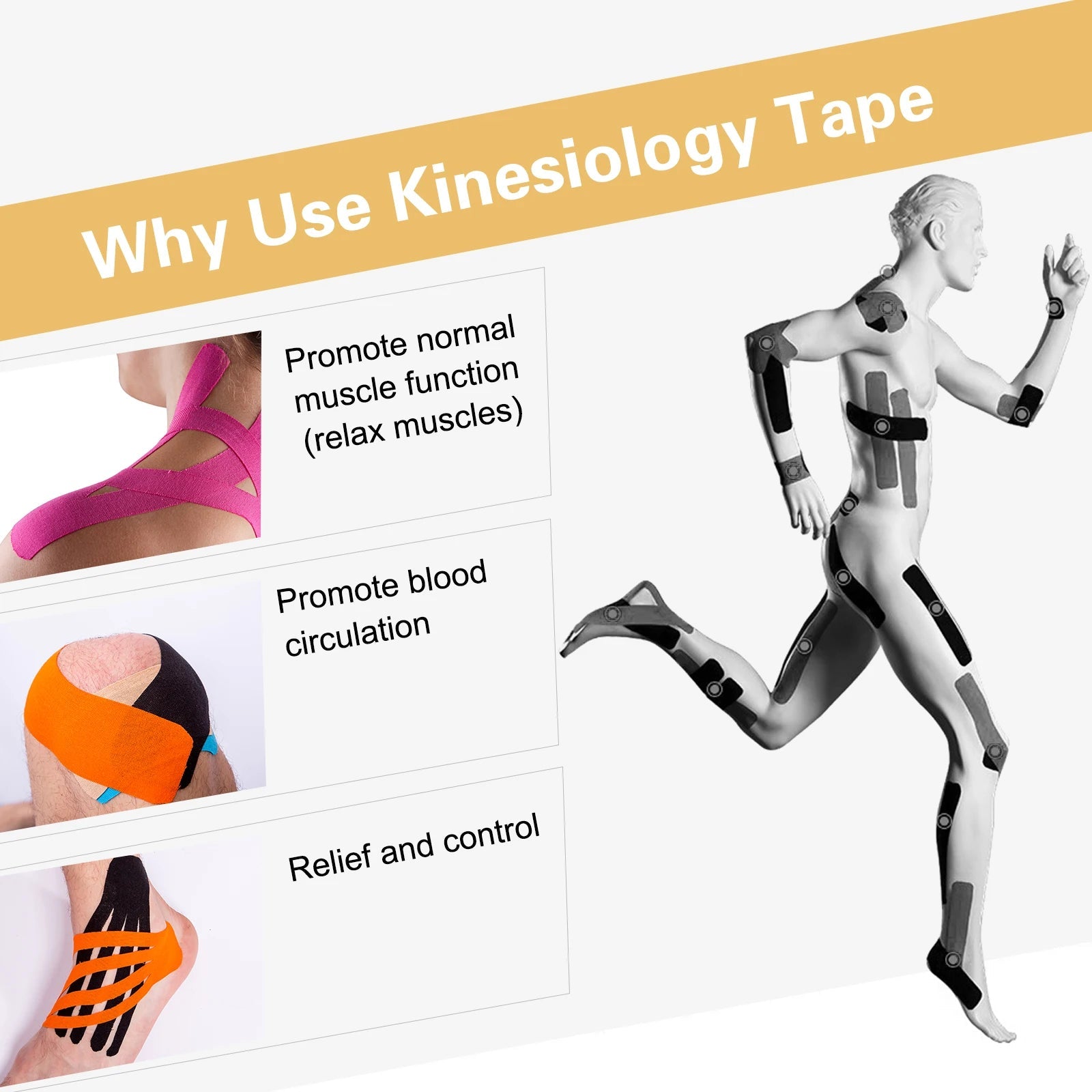 4 rolls Kinesiology Sport Tape 5CM Gym Protection Muscle Knee Pain Relief Sport Adhesive for Fitness Soccer Ankle Knee Pads Zen fit plus