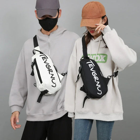 Men's Black Chest Bag Waterproof Nylon Letter Print Women White Crossbody Shoulder Bag Sports Couple Hiking Small Backpack Packs Zen fit plus