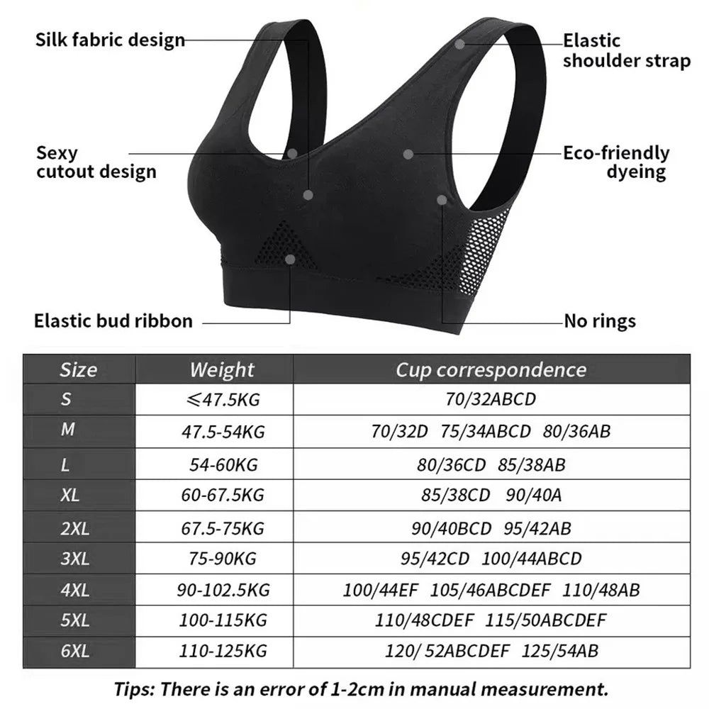 Seamless Mesh Women Sports Bras Fitness Gym Running Underwear Shockproof Bra Wireless 6XL Plus Size Crop Top Breathable Yoga Bra Zen fit plus