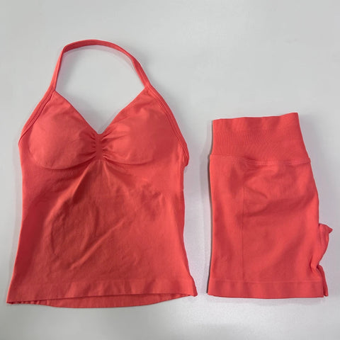 2Pcs Impact Gym Set Women Backless Tank Tops High Waist Scrunch Seamless Shorts Gym Suit Fitness Clothes Activewear Workout Sets Zen fit plus