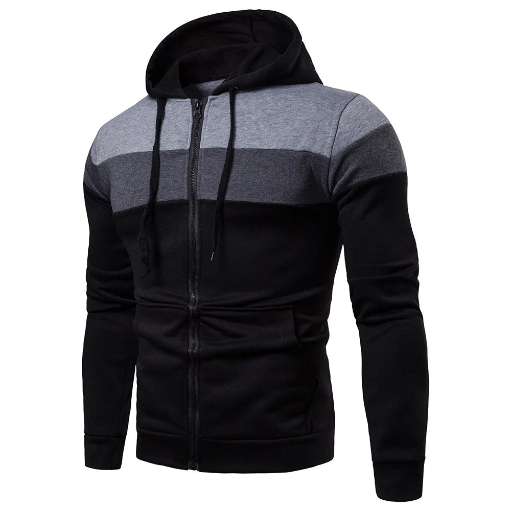 New men's hooded zipper splicing color sports top fleece insulation casual wear hooded sports top zipper comfortable hoodie Zen fit plus