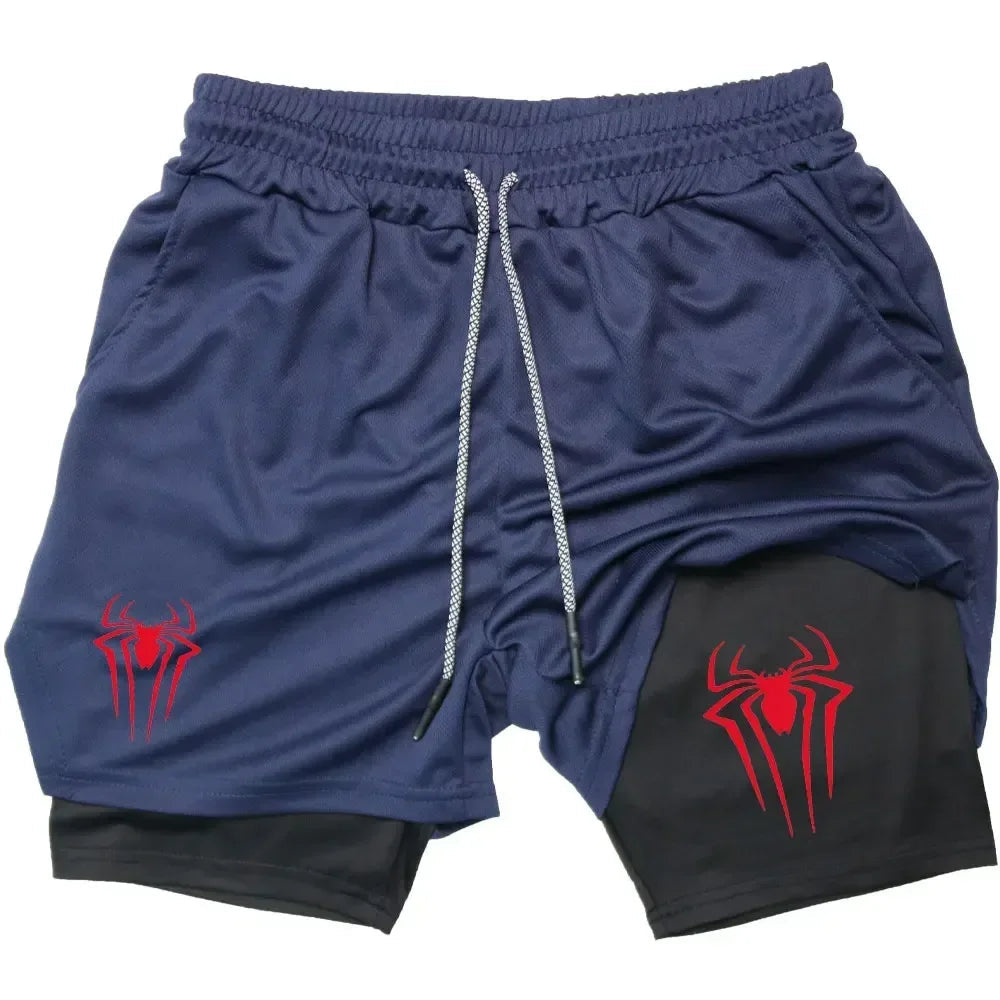 2025Men's spider print gym casual sports compression shorts run mesh 2-in-1 sports shorts  shorts for men  basketball shorts Zen fit plus