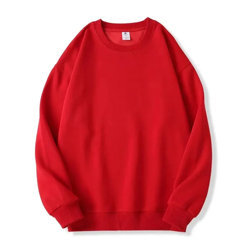 Thickened Fleece Cotton Hoodie Unisex Oversized round Neck Solid Color Couple's Sweatshirt Versatile Autumn Winter New Arrival Zen Fit Plus