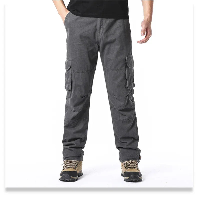 Large Pocket Loose Overalls Men's Outdoor Sports Jogging Tactical Pants Elastic Waist Pure Cotton Casual Work Pants - Zen Fit Plus