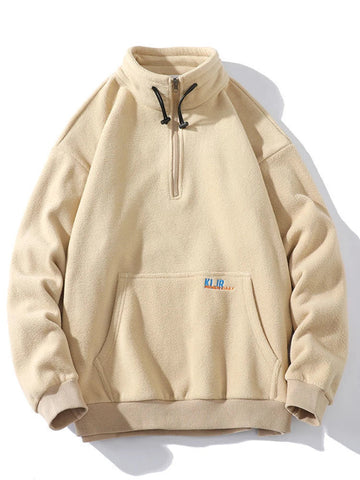 Gmiixder Half-zip Hoodless Sweatshirt Autumn Winter Stand-up Collar Shirt Oversize Velevet Tops Lovers Trend Polar Fleece Jacket Zen Fit Plus