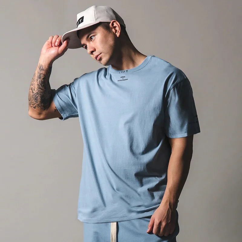 JAPAN&UK Cotton Gym Shirt Sport T Shirt Men Short Sleeve Running Shirt Men Workout Training Tees Fitness Loose large size M-XXXL Zen fit plus