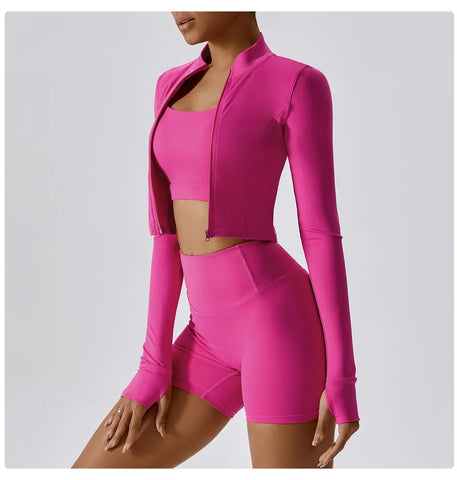 Hearuisavy Autumn Elasticity Yoga Jacket Outdoor Running Sports Jacket Female Gym Zipper Tight Fitting Jacket Women Sportswear - Zen Fit Plus