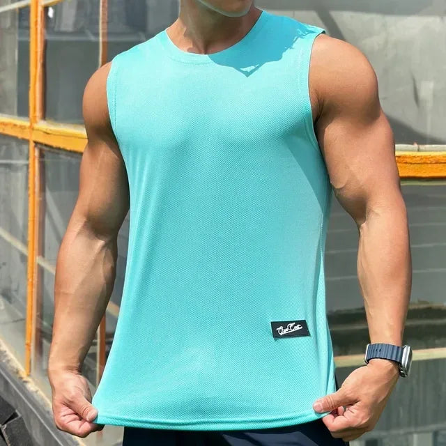 2025 Summer New Trend Men tank top Pullover Round Neck Mesh Bottom Shirt Sports Fitness Top Sleeveless Vest Quick Dry undershirt - Zen Fit Plus