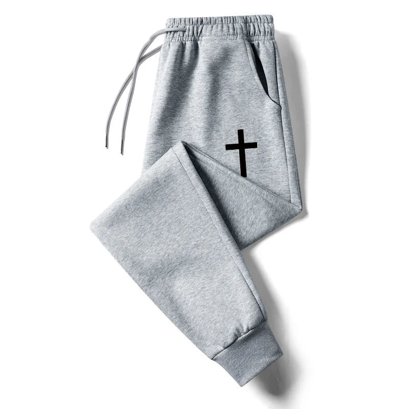 Cross Print Sweatpants for Men Christian Athletic Running Joggers Trackpants Autumn Winter Warm Cozy Fleece Lined Pants Trousers Zen fit plus